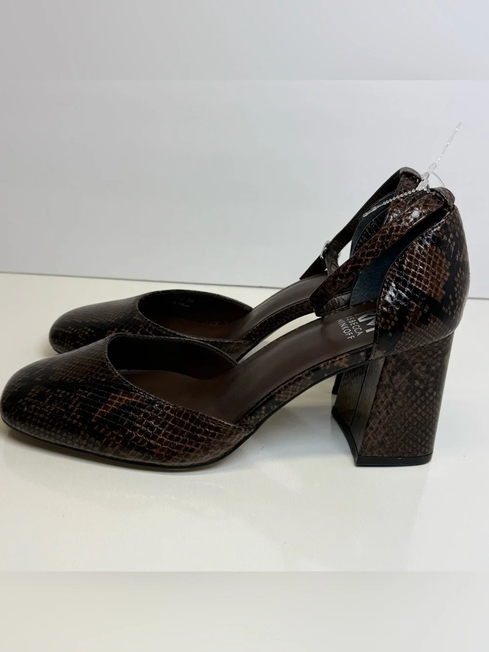 Rebecca Minkoff Women's Brown Snake Print Strap Block Heels 9 M New NWT Katerin